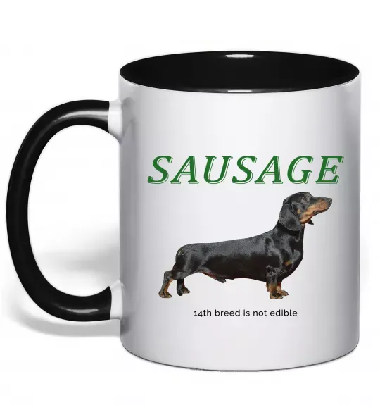 Чашка с цветной ручкой Такса sausage Черный фото