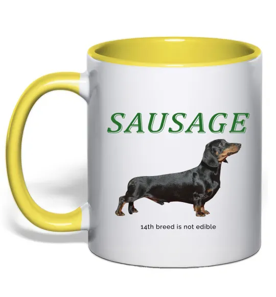 Чашка з кольоровою ручкою Такса sausage Лимонний фото