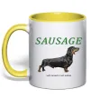 Чашка з кольоровою ручкою Такса sausage Лимонний фото