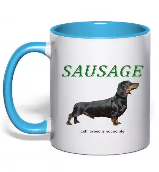 Чашка с цветной ручкой Такса sausage Голубой фото