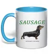 Чашка с цветной ручкой Такса sausage Голубой фото