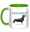 Чашка с цветной ручкой Такса sausage Зеленый фото