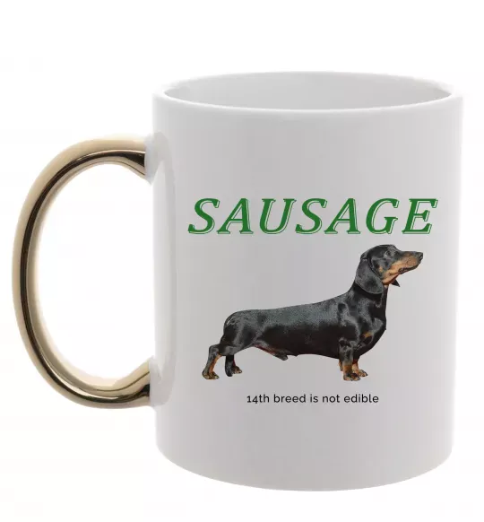 Чашка с цветной ручкой Такса sausage Золото фото