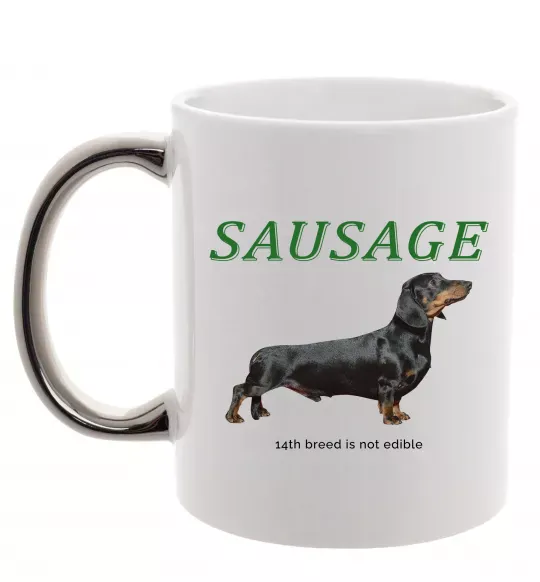 Чашка с цветной ручкой Такса sausage Серебро фото