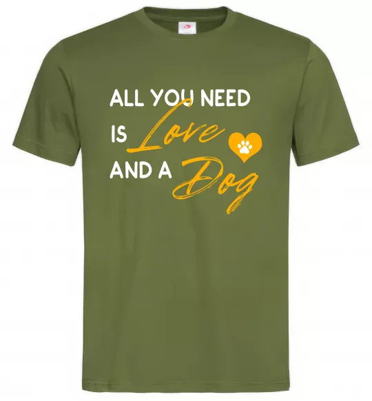 Чоловіча футболка All you need is love and dog Оливковий фото