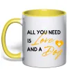 Чашка с цветной ручкой All you need is love and dog Лимонный фото
