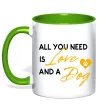 Чашка с цветной ручкой All you need is love and dog Лаймовый фото