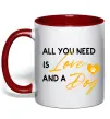 Чашка з кольоровою ручкою All you need is love and dog Червоний фото