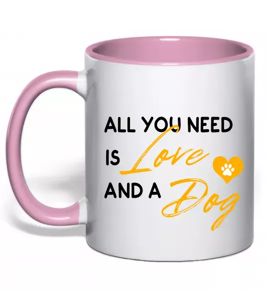 Чашка з кольоровою ручкою All you need is love and dog Ніжно рожевий фото