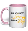 Чашка з кольоровою ручкою All you need is love and dog Ніжно рожевий фото