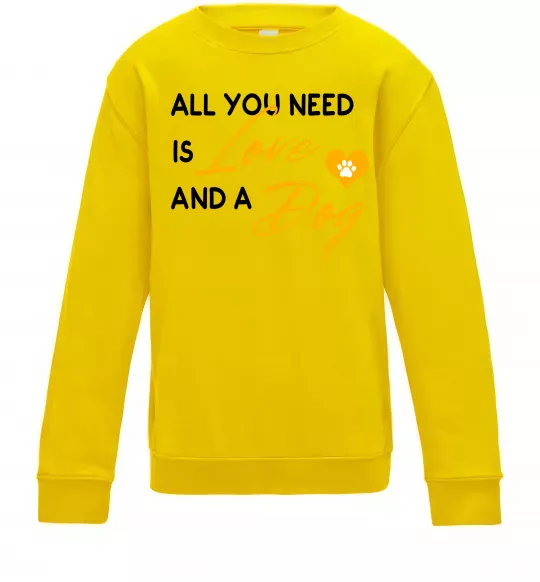 Детский Свитшот All you need is love and dog Солнечно желтый фото
