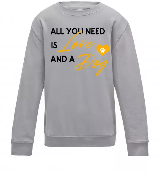 Детский Свитшот All you need is love and dog Серый меланж фото