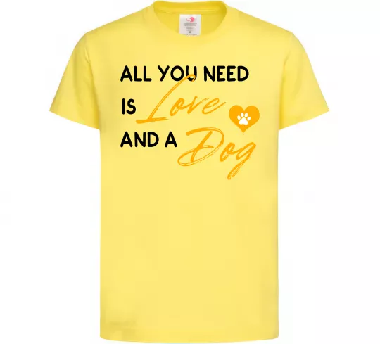 Дитяча футболка All you need is love and dog Лимонний фото