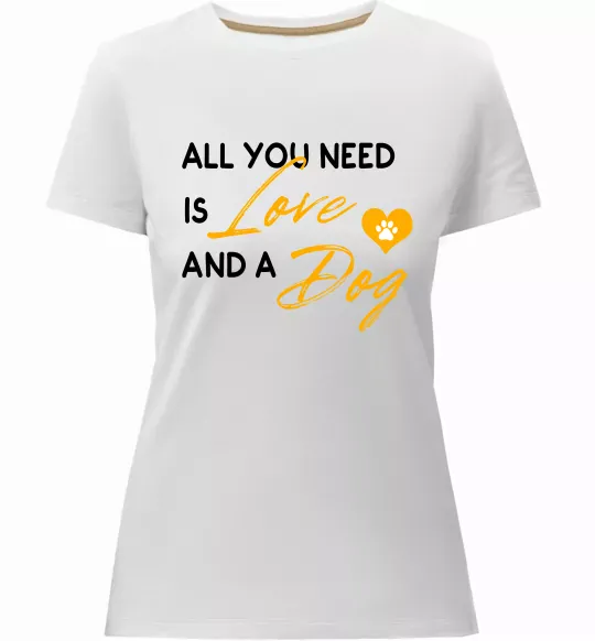 Женская премиум футболка All you need is love and dog Белый фото