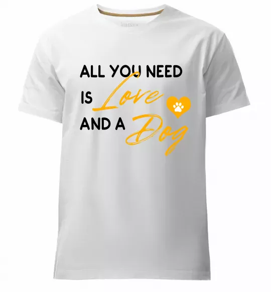 Чоловіча преміум футболка All you need is love and dog Білий фото