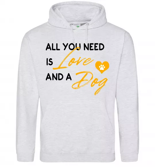 Чоловіча толстовка (худі) All you need is love and dog Сірий меланж фото