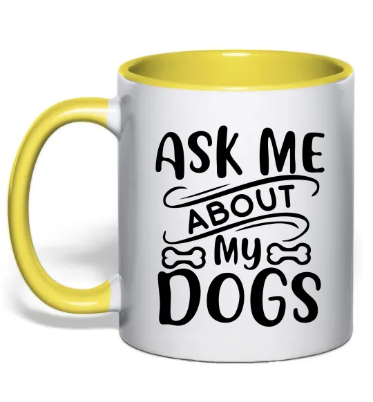 Чашка с цветной ручкой Ask me about my dogs Лимонный фото