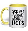 Чашка с цветной ручкой Ask me about my dogs Лимонный фото