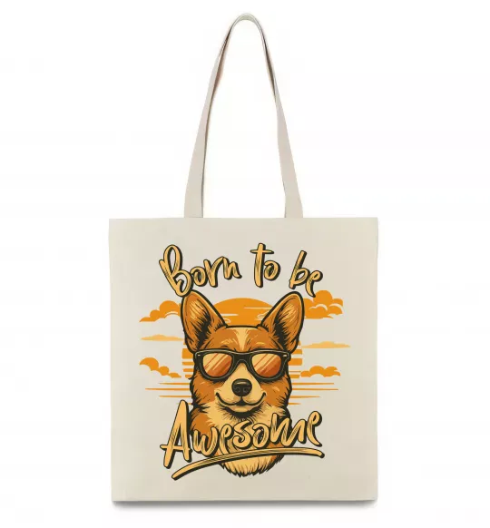 Эко-сумка Corgi born to be awesome Бежевый фото