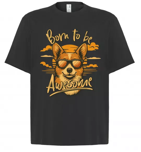 Футболка Оверсайз Corgi born to be awesome Чорний фото