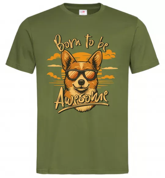 Чоловіча футболка Corgi born to be awesome Оливковий фото