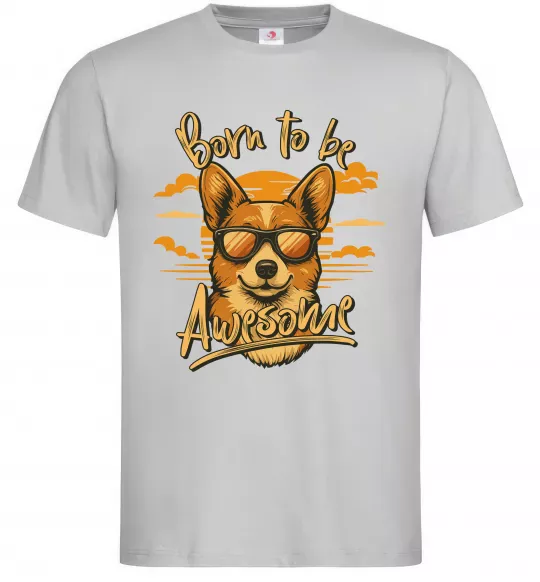 Чоловіча футболка Corgi born to be awesome Сірий фото