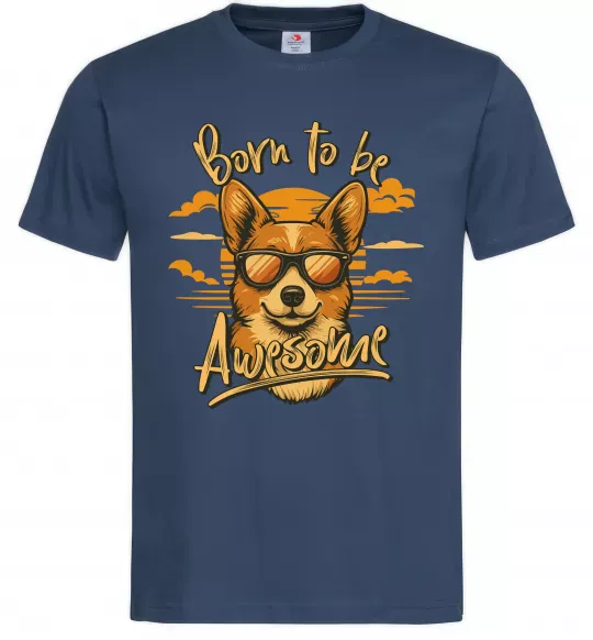 Чоловіча футболка Corgi born to be awesome Темно-синій фото