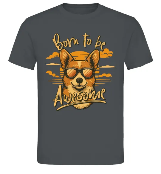 Чоловіча футболка Corgi born to be awesome Графіт фото