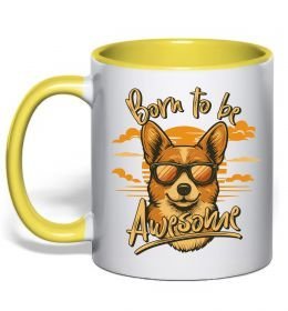 Чашка з кольоровою ручкою Corgi born to be awesome