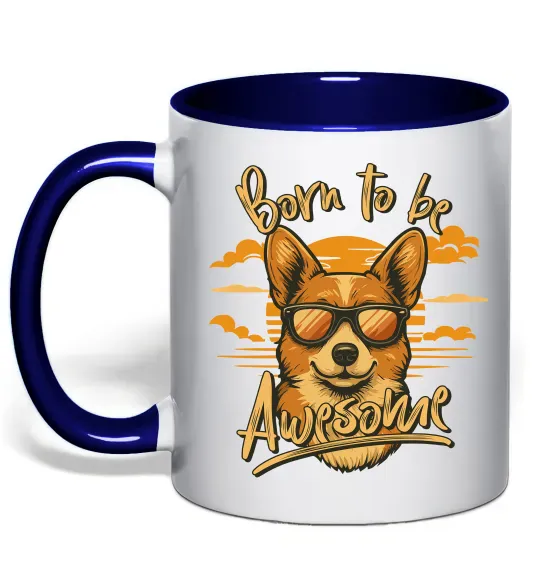 Чашка з кольоровою ручкою Corgi born to be awesome Глибокий темно-синій фото