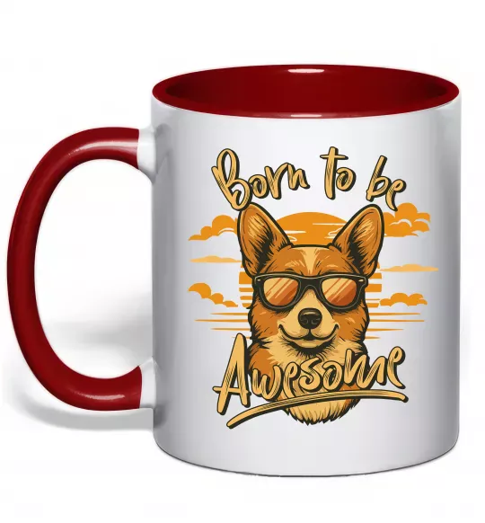 Чашка з кольоровою ручкою Corgi born to be awesome Червоний фото