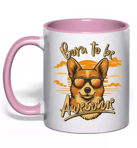 Чашка з кольоровою ручкою Corgi born to be awesome Ніжно рожевий фото
