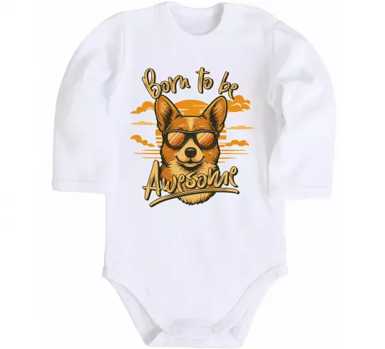 Дитячий бодік Corgi born to be awesome Білий фото