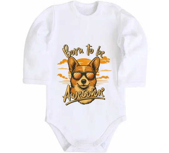 Дитячий бодік Corgi born to be awesome Білий фото