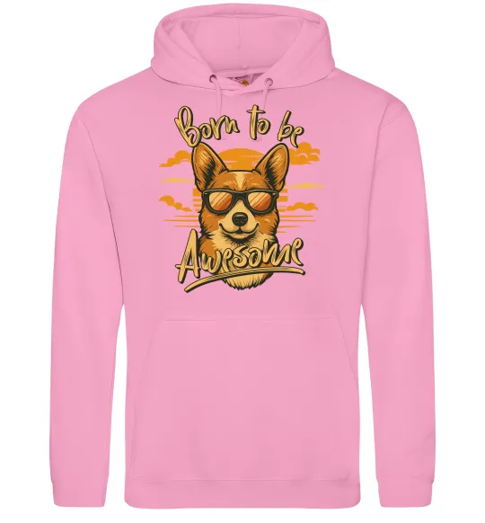 Мужская толстовка (худи) Corgi born to be awesome Розовый фото