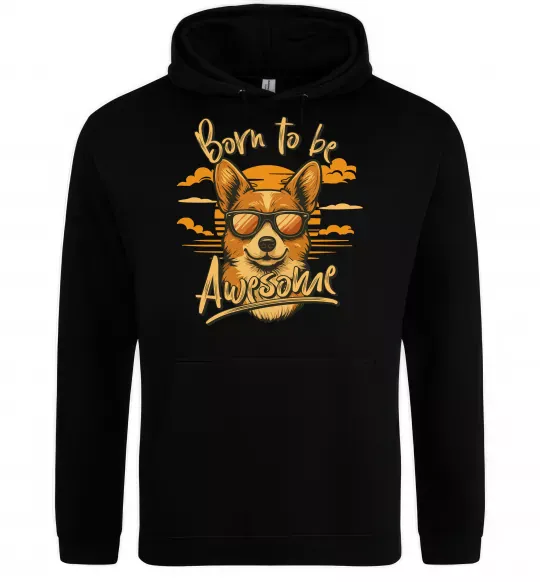 Мужская толстовка (худи) Corgi born to be awesome Черный фото