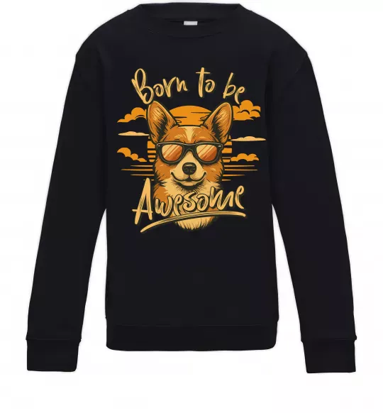 Детский Свитшот Corgi born to be awesome Черный фото