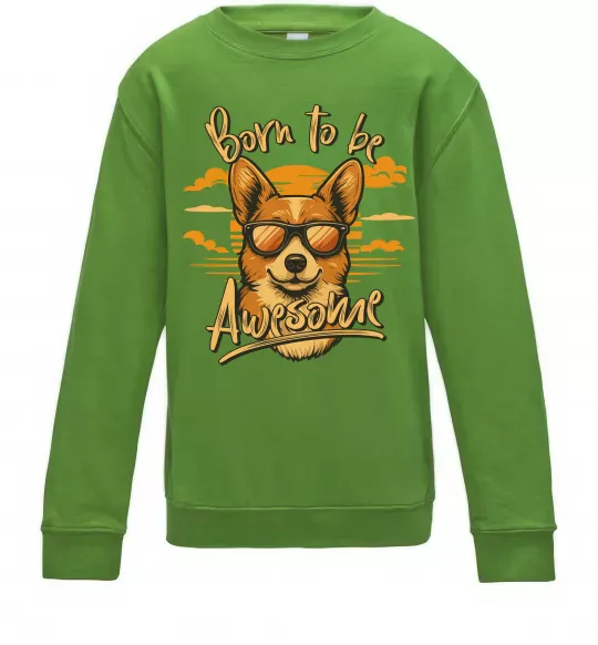 Детский Свитшот Corgi born to be awesome Лаймовый фото
