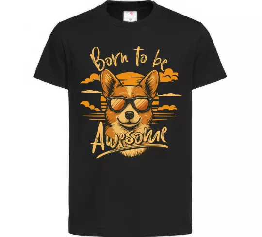 Детская футболка Corgi born to be awesome Черный фото