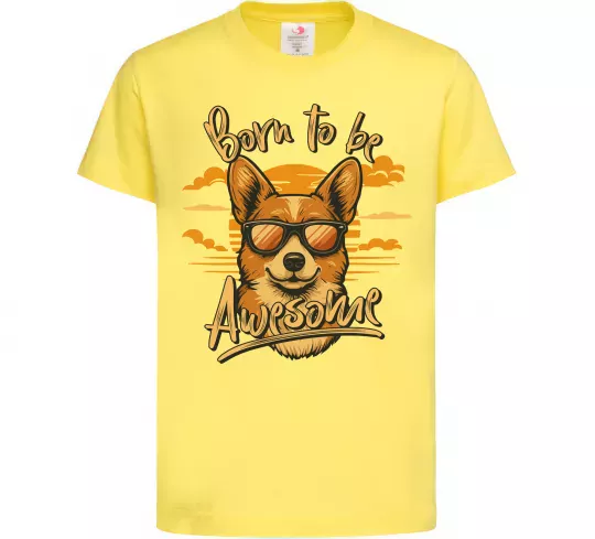Детская футболка Corgi born to be awesome Лимонный фото