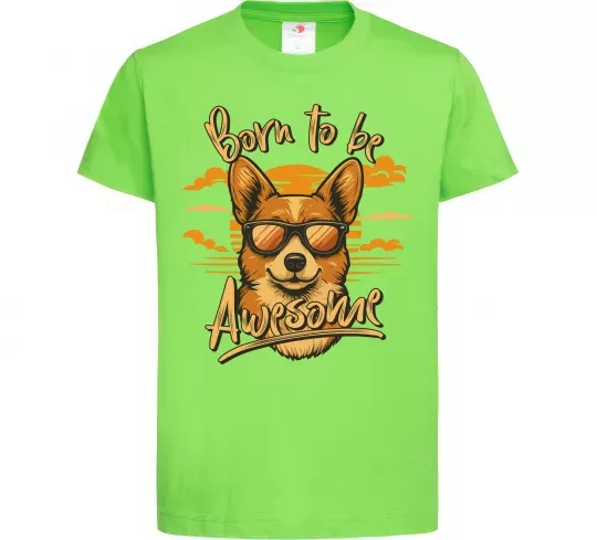 Детская футболка Corgi born to be awesome Лаймовый фото