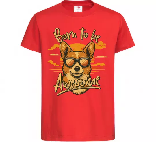 Детская футболка Corgi born to be awesome Красный фото