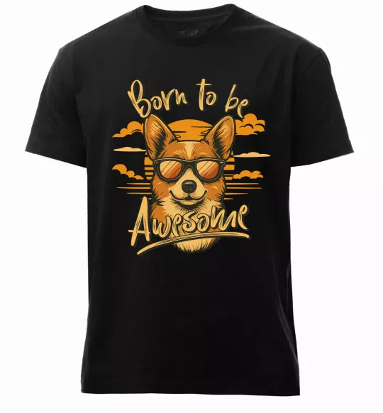 Мужская премиум футболка Corgi born to be awesome Черный фото