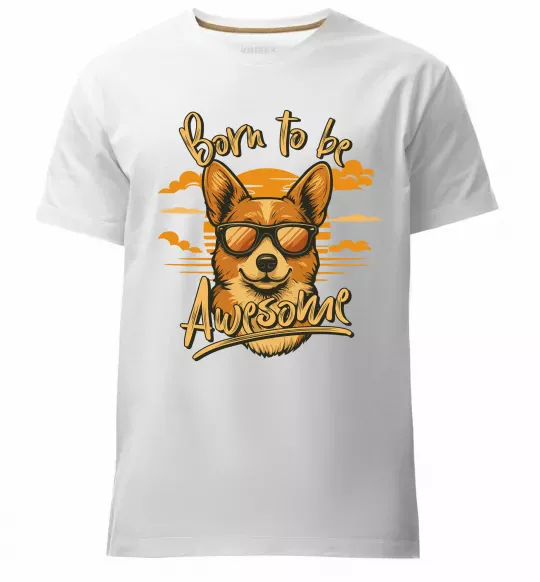 Мужская премиум футболка Corgi born to be awesome Белый фото