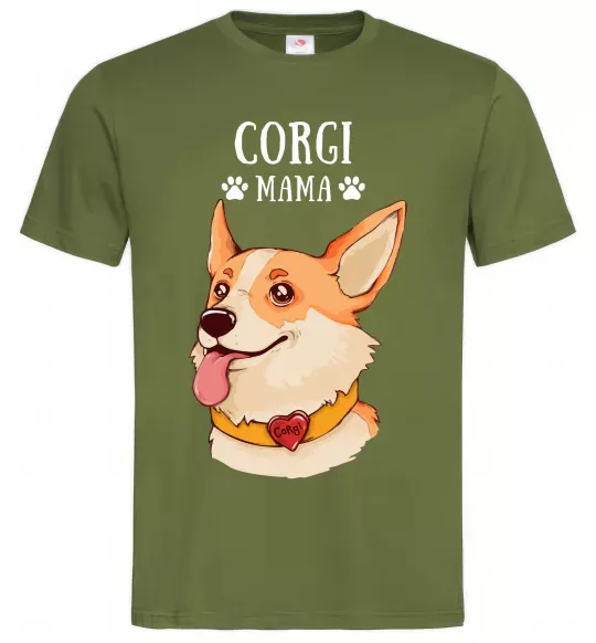 Чоловіча футболка Corgi mama Оливковий фото