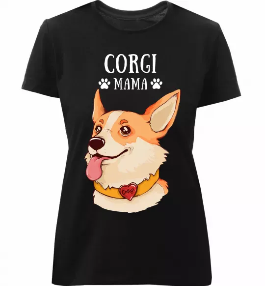 Женская премиум футболка Corgi mama Черный фото