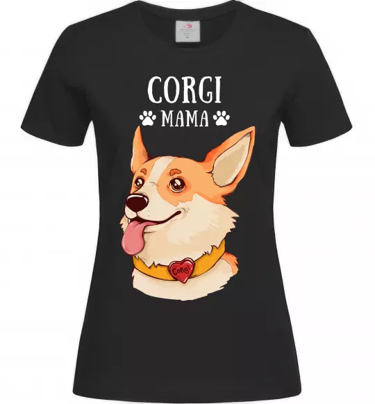 Жіноча футболка Corgi mama Чорний фото