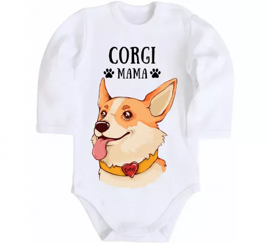 Дитячий бодік Corgi mama Білий фото