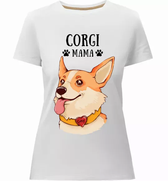 Женская премиум футболка Corgi mama Белый фото
