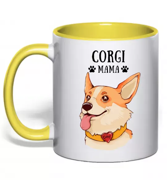 Чашка с цветной ручкой Corgi mama Солнечно желтый фото